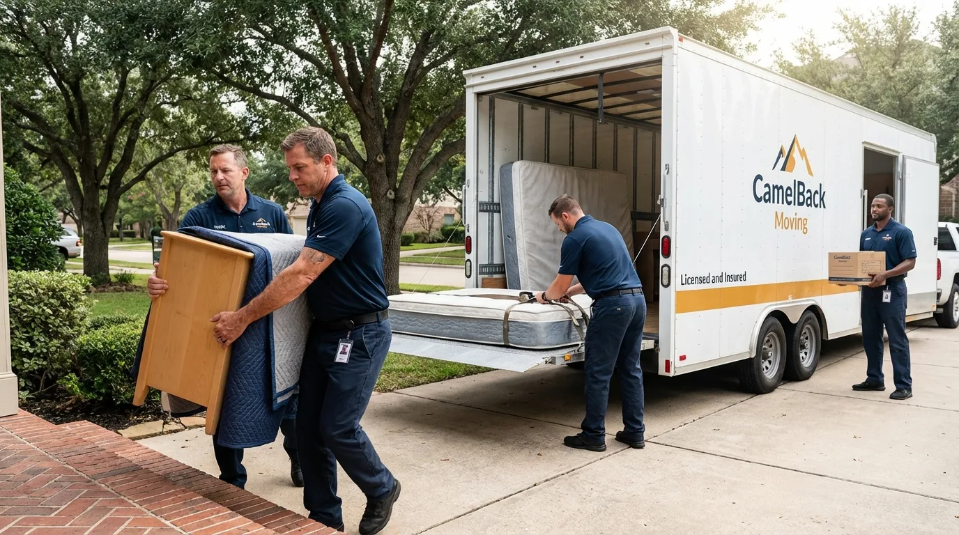 Crew loading residential truck for cross-state move from Fall River, MA