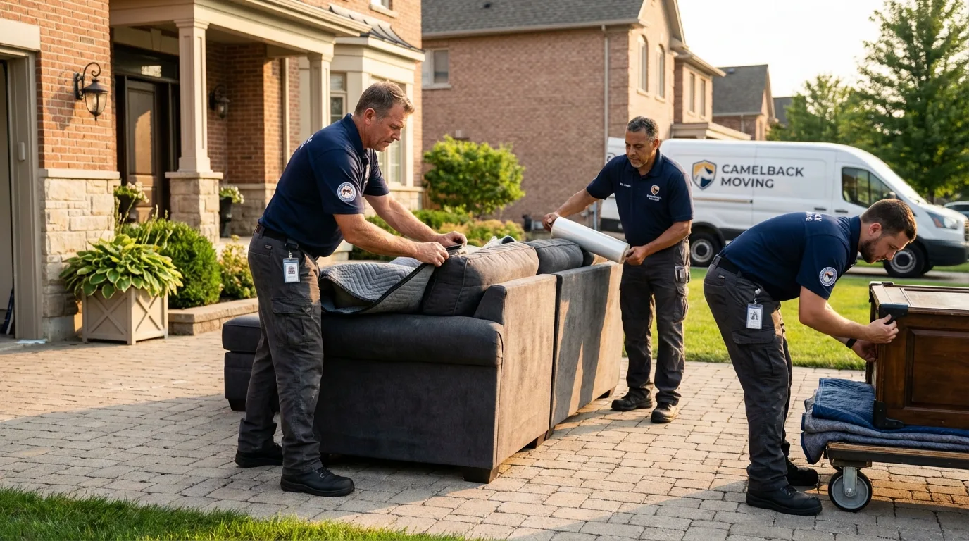 Large estate moving crew wrapping furniture in Fall River, MA